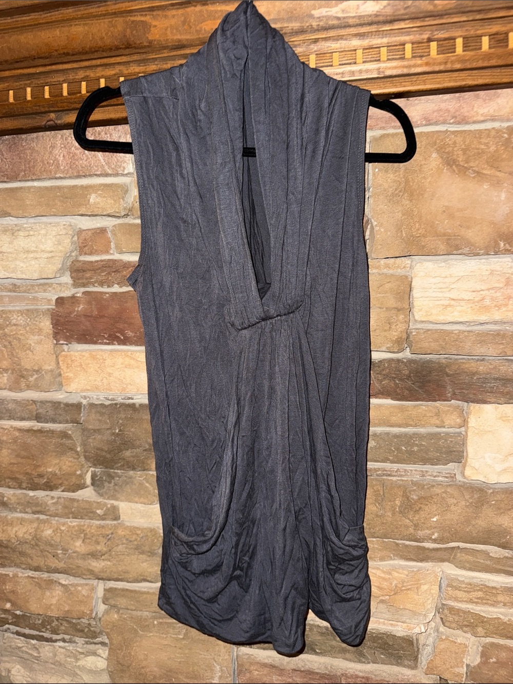 Sleeveless Draped Open-Front Tunic-Coverup - Charcoal Gray